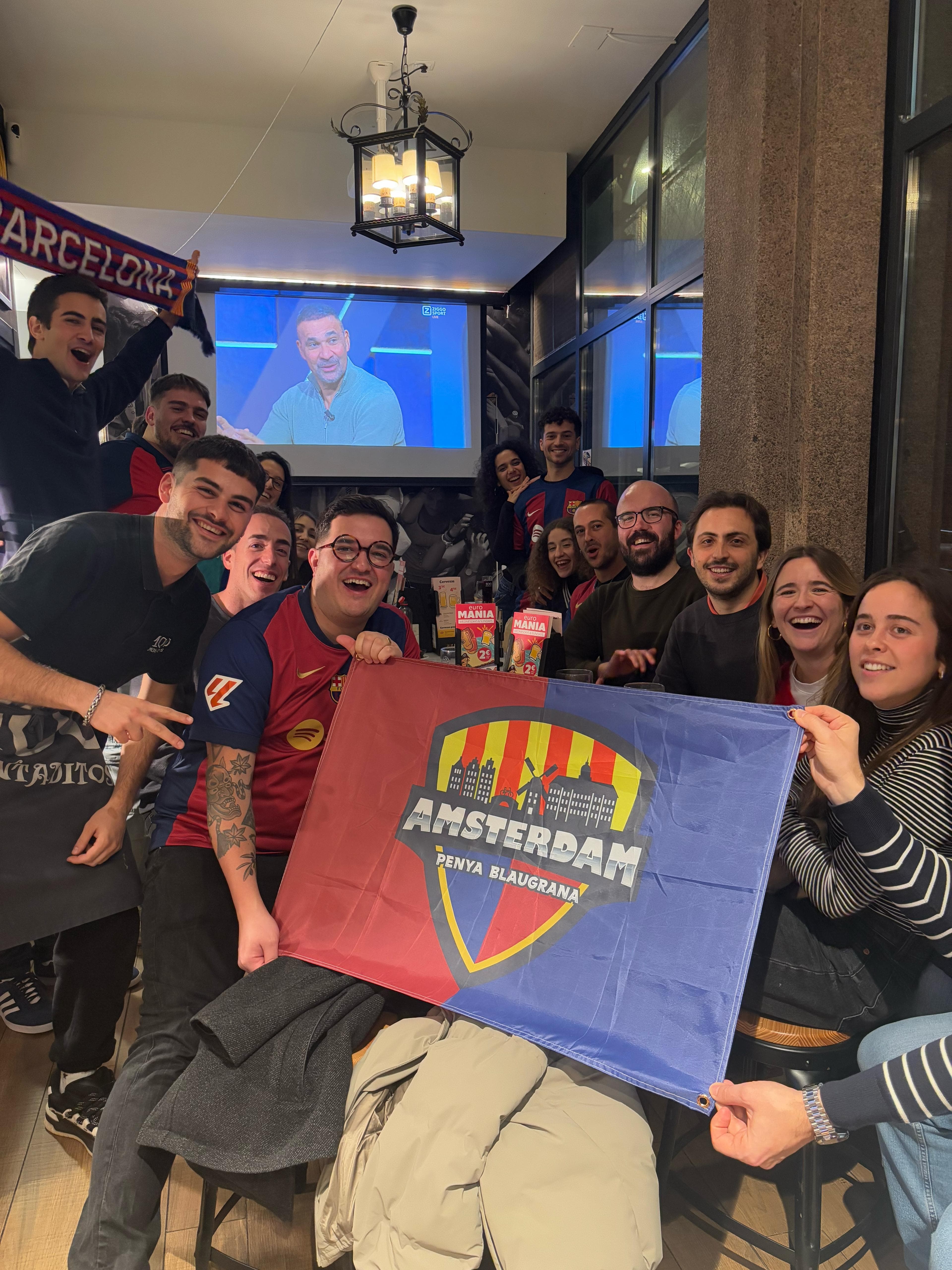 Penya Blaugrana Amsterdam members watching a match together in Amsterdam